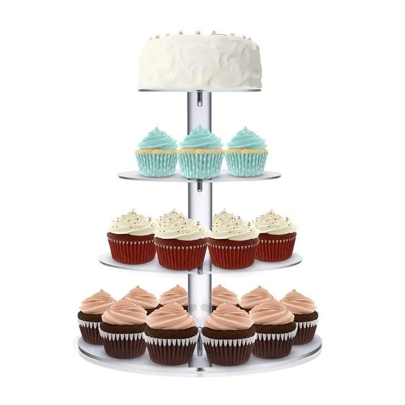 Cupcake Stand Tier - 투명 아크릴 3-5단 컵케이크 홀더 대용량