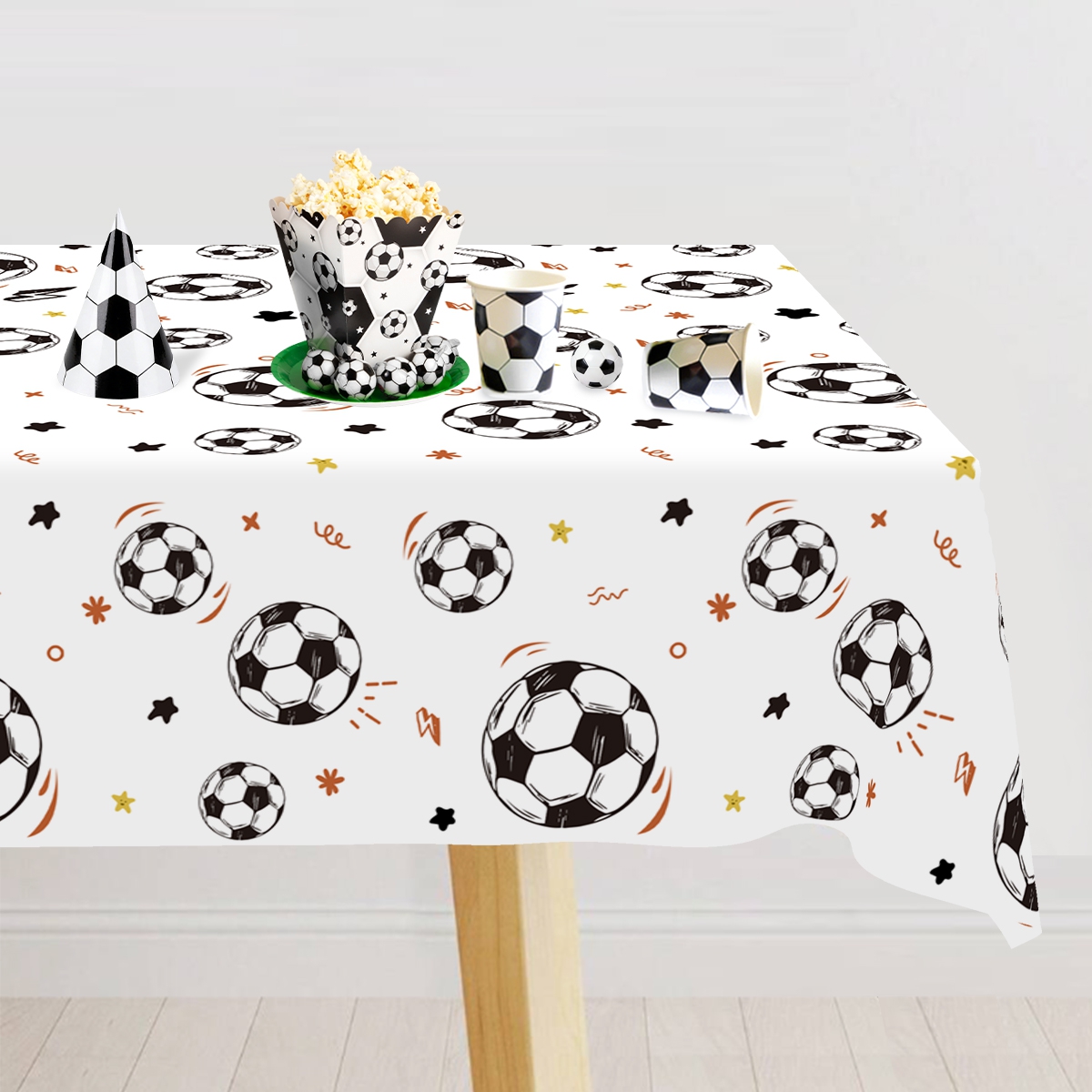 Table Cloth Disposable - 183x137cm 축구 테마 일회용 식탁보 흰색