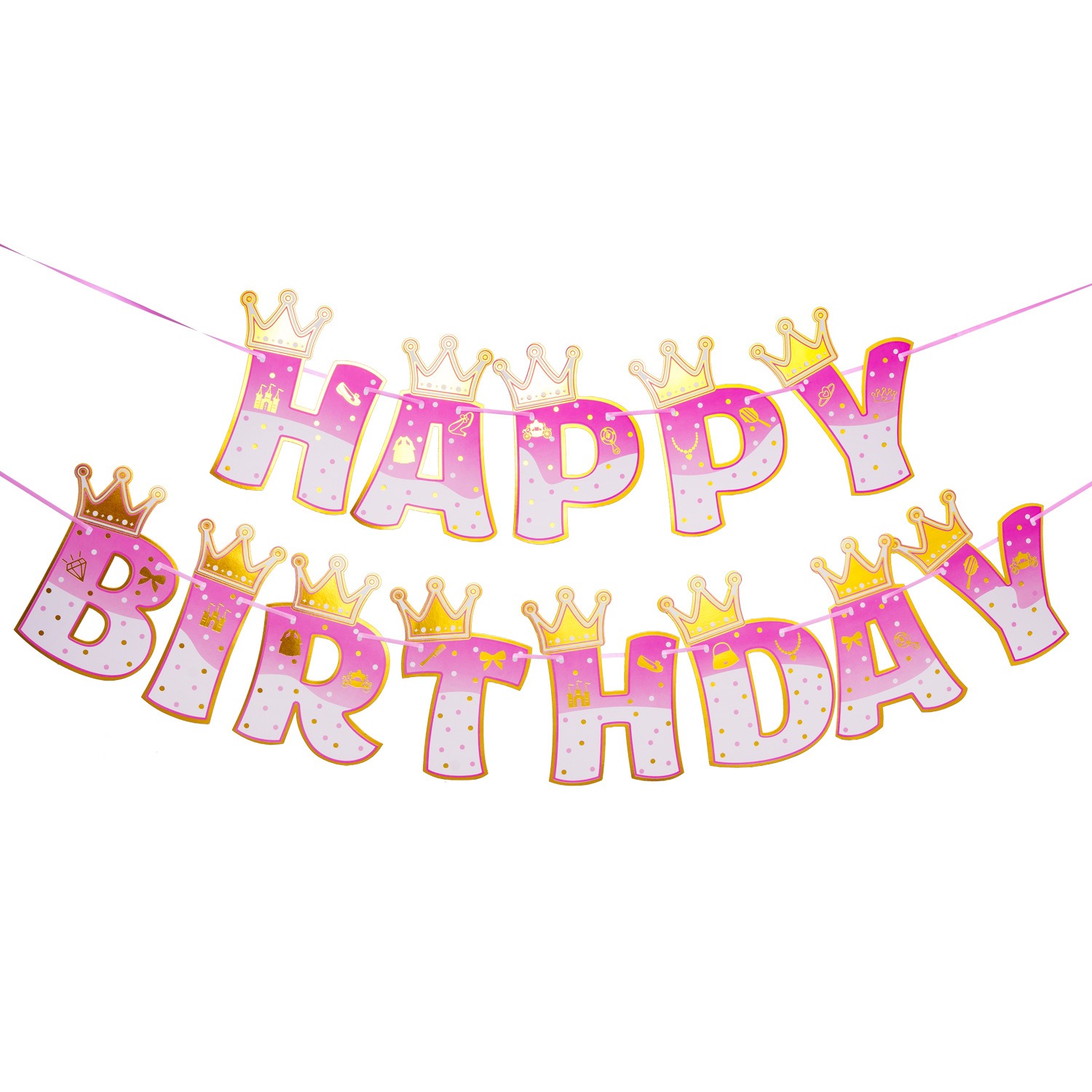 Party Banner Gold - 핑크 스탬핑 골드 크라운 테마 생일