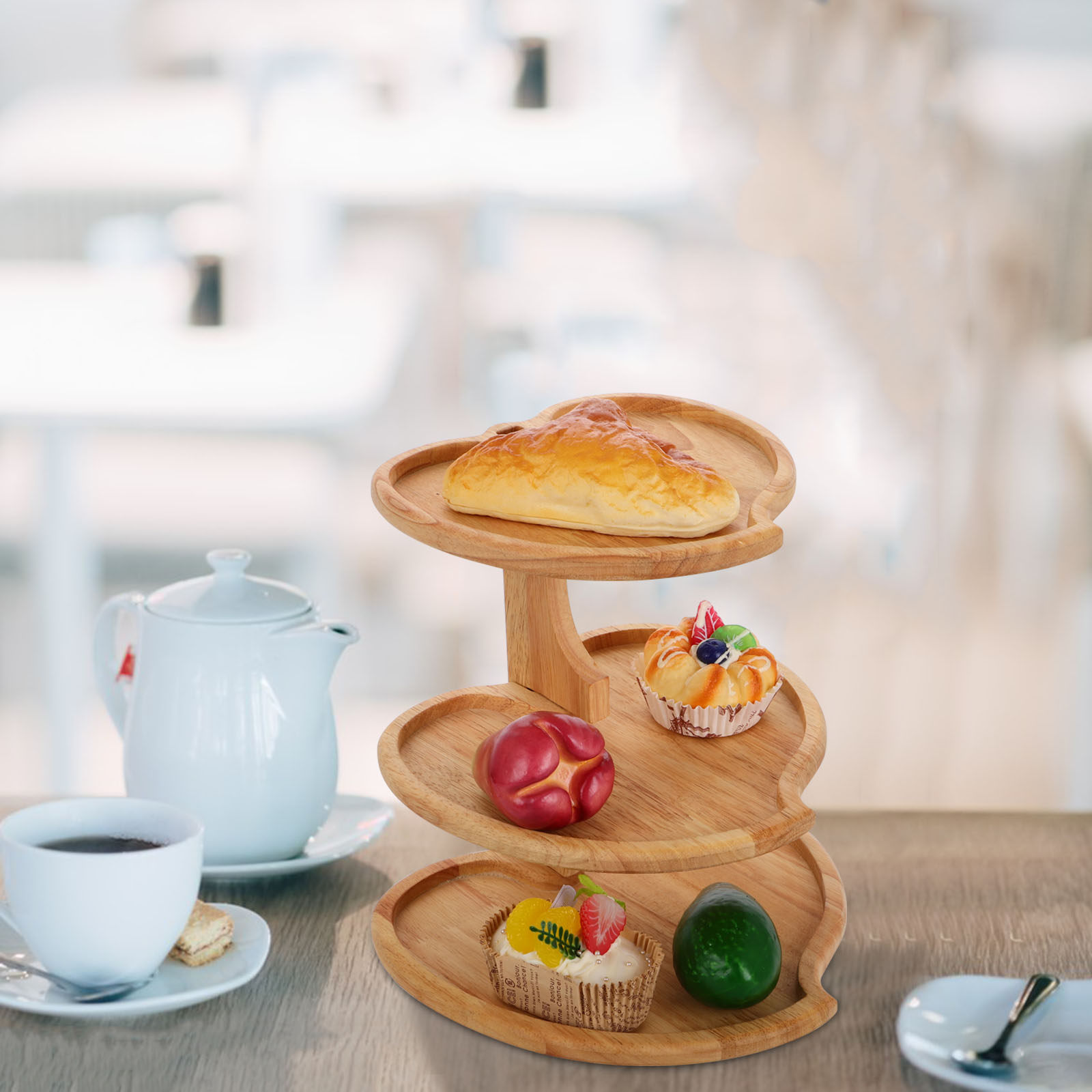 Cupcake Stand Tier - 3단 하트 모양 나무 서빙 트레이