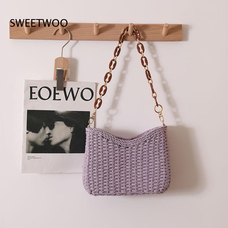 솔리드 컬러 속이 빈 짠 밀짚 숄더백 언더암 핸드백 멀 - Paper Straw Color 리뷰 및 가격