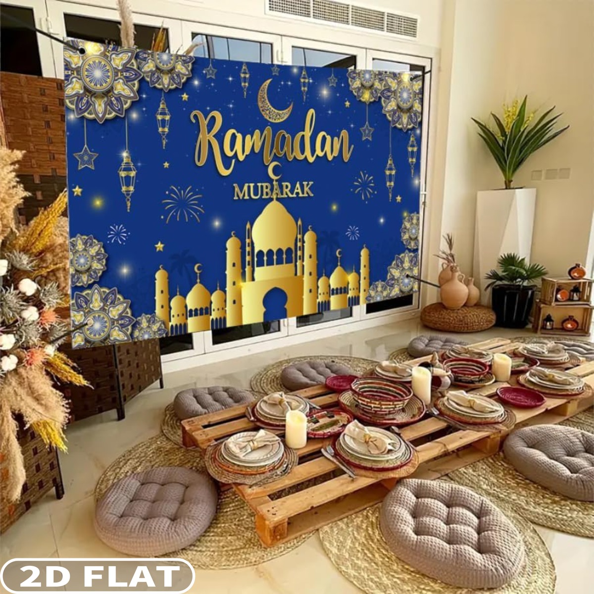 2D 평면 1개 라마단 무바라크 축제 배경, 폴리에스터 - Party Banner Gold 리뷰 및 가격
