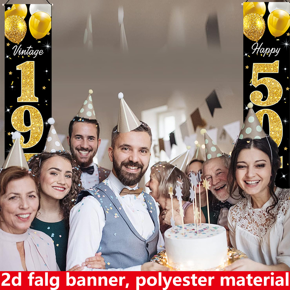 2D 플랫 배너, 2피스 생일 배너, 폴리에스터 소재, - Party Banner Gold 리뷰 및 가격