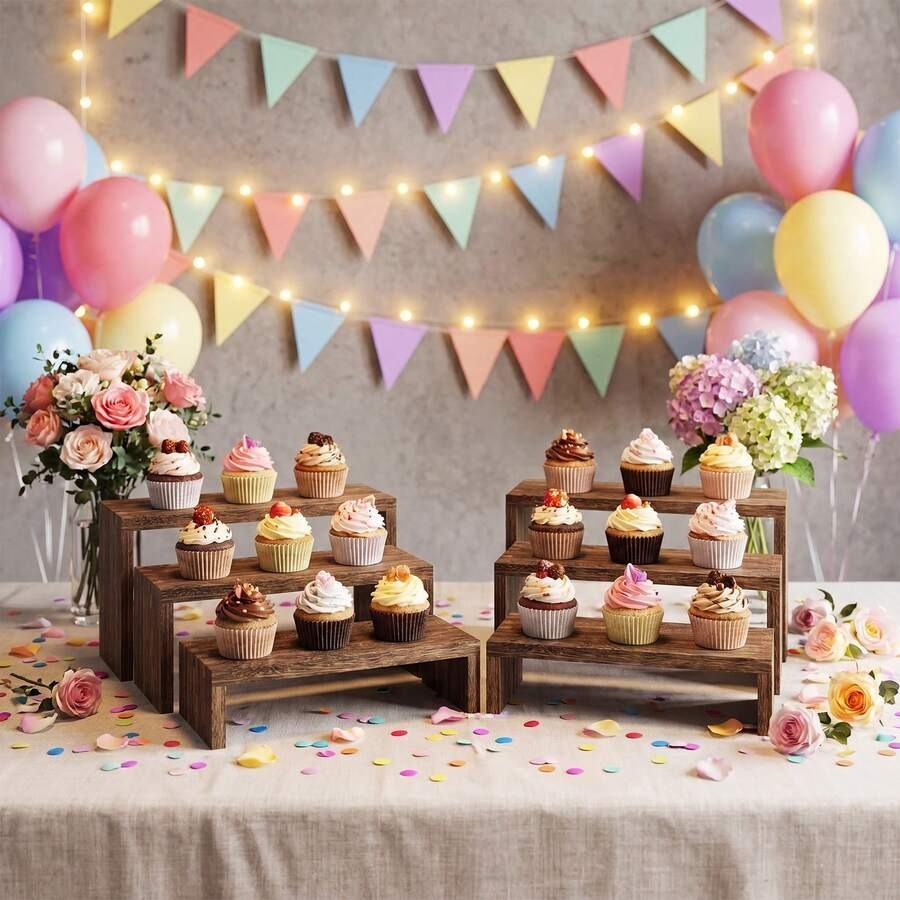 6개들이 나무 디스플레이 스탠드, 나무 테이블 계단식  - Cupcake Stand Tier 리뷰 및 가격