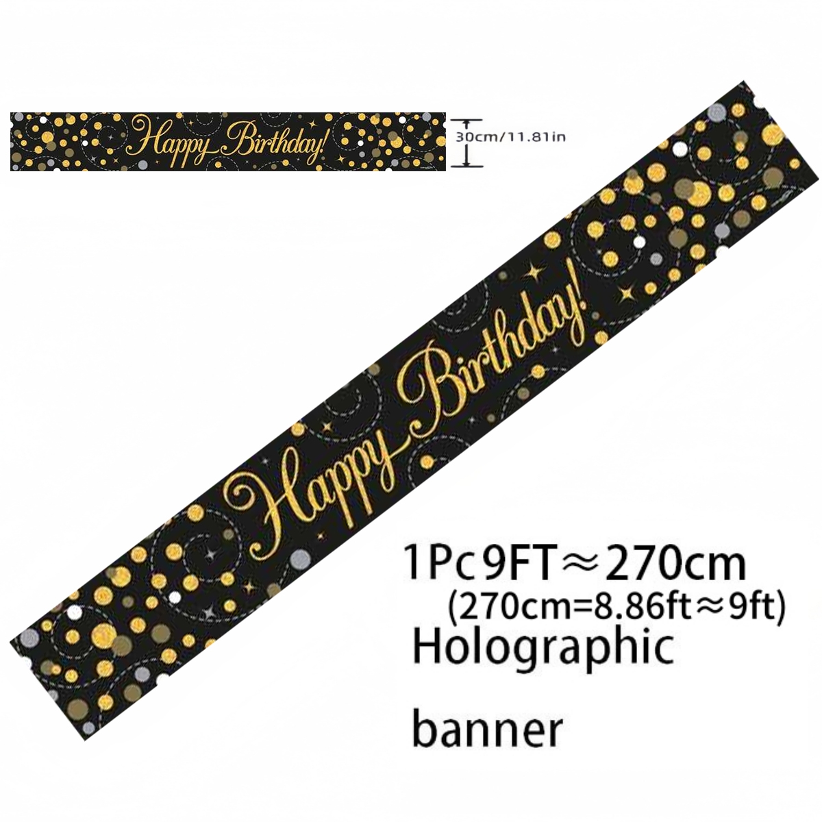 블랙 골드 홀로그램 생일 배너 9피트 글리터 도트 배경 - Party Banner Gold 리뷰 및 가격