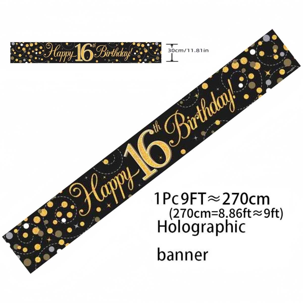 블랙 골드 홀로그램 생일 배너 9피트 글리터 도트 배경 - Party Banner Gold 리뷰 및 가격